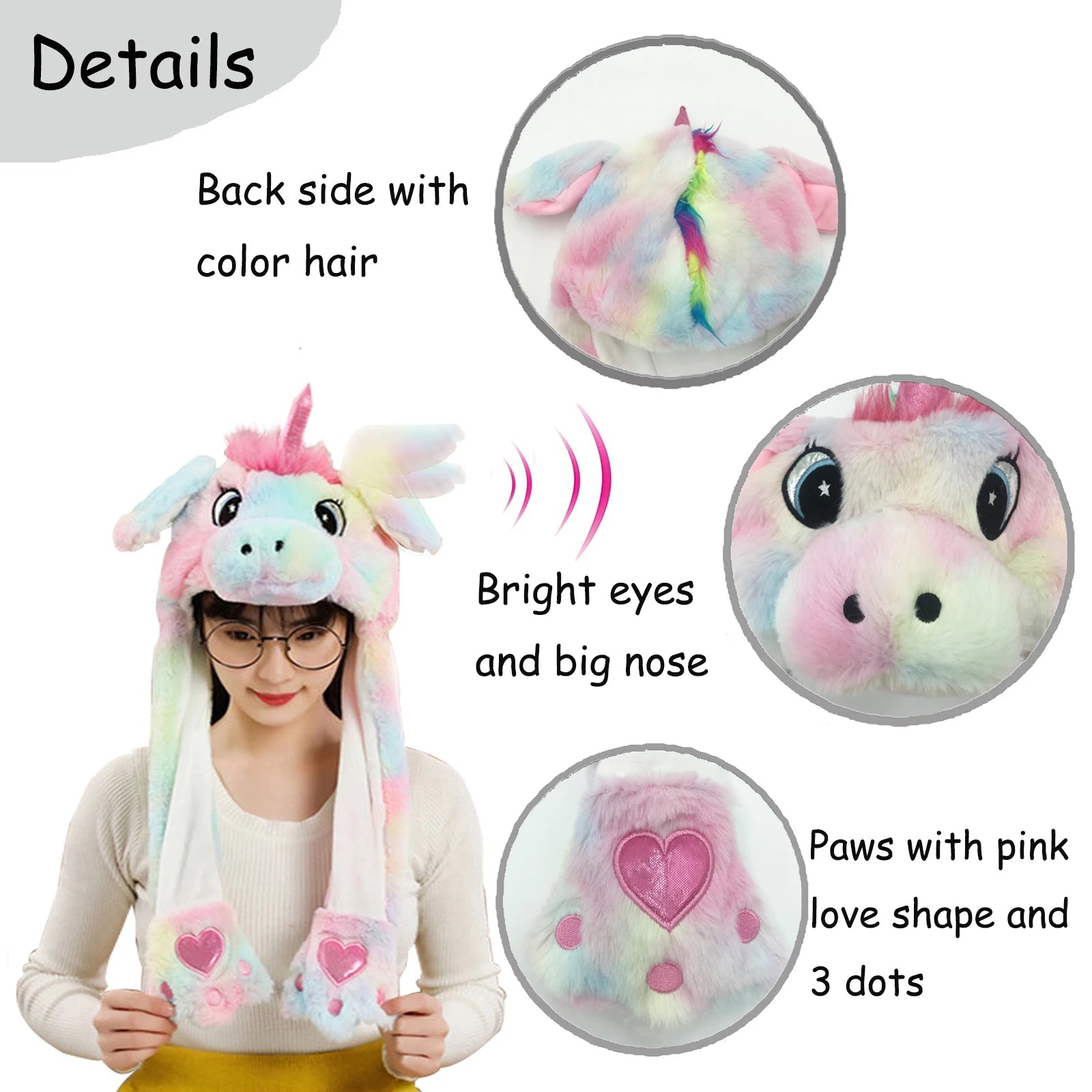 Unicorn Animal Ear Hat Plush Bunny Ears Moving Jumping Up Toys Dress Up Funny Cosplay Party for Kids Christmas Gift for Adult ALPENZO