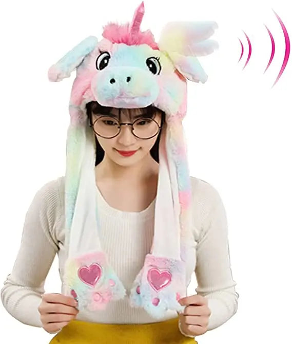 Cartoon Bunny Ear Move Hat Jumping up Toys Rabbit Girls Animal Plush Costume Cosplay Cap Kids Party for Adult Funny Anime Hat ALPENZO