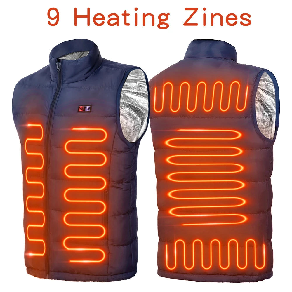 9 Heated Vest Zones Electric Heated Jackets Men Women Sportswear Heated Coat Graphene Heat Coat USB Heating Jacket For Camping ALPENZO