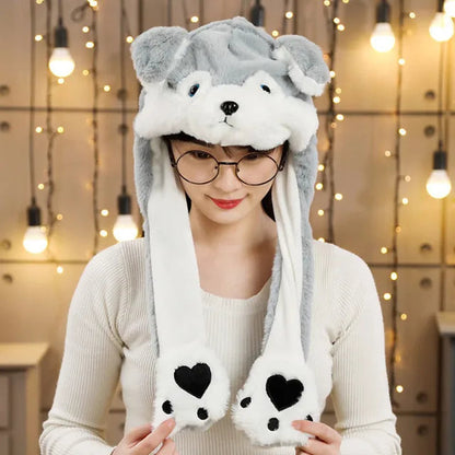Cartoon Bunny Ear Move Hat Jumping up Toys Rabbit Girls Animal Plush Costume Cosplay Cap Kids Party for Adult Funny Anime Hat ALPENZO