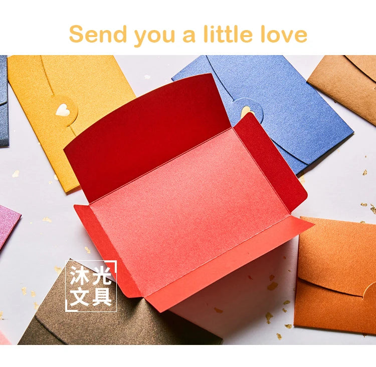 (10 Pieces/Lot) 10.5CM*7CM Small Greeting Card Name Card Envelope Hot Stamping Love Pearlescent Paper Mini Envelopes ALPENZO