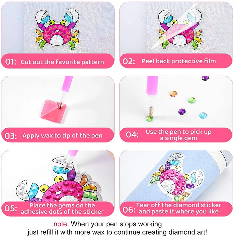 12 Create Big Gem Diamond Painting Sticker Kit Art Craft Girls Boys Unicorn Animal Sealife Magical Mosaic Dot Sticky Toys Gifts ALPENZO