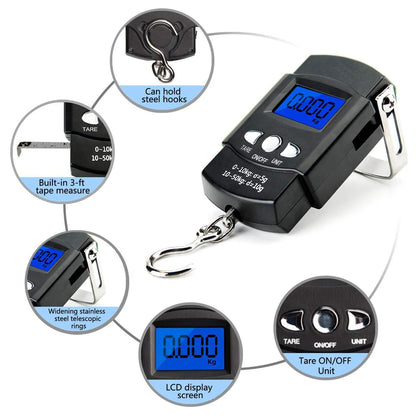 FLYSAND Mini Digital Scale 40kg X 10g for Fishing Luggage Travel Weighing Steelyard Hanging Electronic Hook Scale Fishing Tool