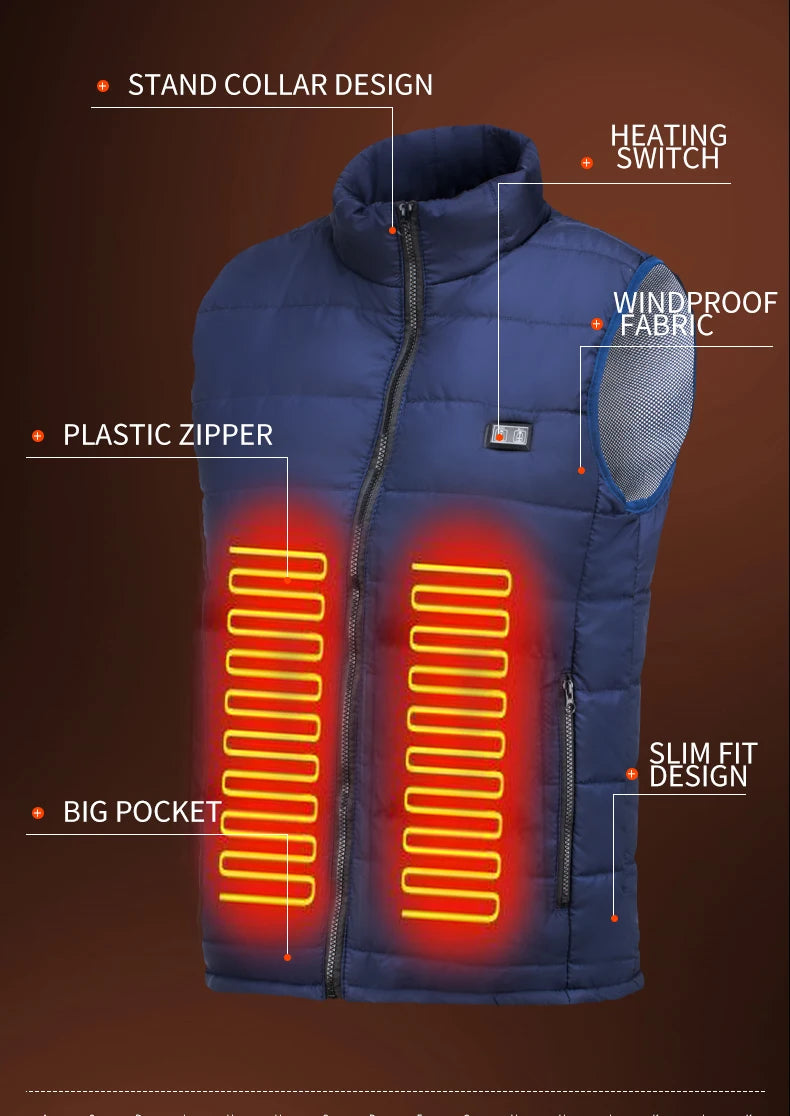 9 Heated Vest Zones Electric Heated Jackets Men Women Sportswear Heated Coat Graphene Heat Coat USB Heating Jacket For Camping ALPENZO