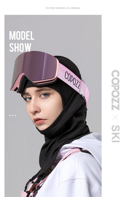 COPOZZ Winter Professional Men Women Ski Goggles Set Magnetic Quick-Change Double Layers Anti-Fog Snowboard Goggles Adults