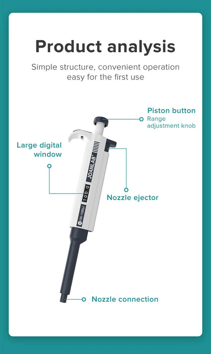 JOANLAB Micropipette Laboratory Automatic Pipette Digital Adjustable Plastic Pipette Chemistry Lab Equipment With Pipette Tips ALPENZO