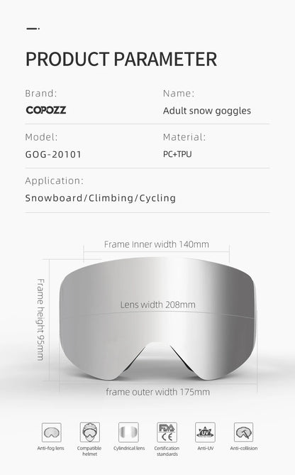 COPOZZ Winter Professional Men Women Ski Goggles Set Magnetic Quick-Change Double Layers Anti-Fog Snowboard Goggles Adults