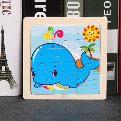 Hot Sale 11X11CM Kids Wooden Puzzle Baby Cartoon Animal Traffic Tangram Wood Puzzle Educational Jigsaw Toys For Children Gifts ALPENZO