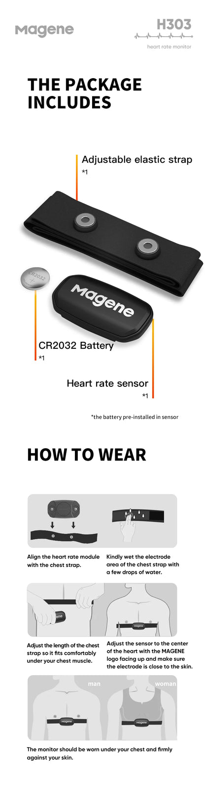Magene H303 Heart Rate Sensor Bluetooth ANT Upgrade H64 HR Monitor With Chest Strap Dual Mode Computer Bike  Sports Band Belt
