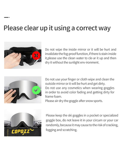 COPOZZ Winter Professional Men Women Ski Goggles Set Magnetic Quick-Change Double Layers Anti-Fog Snowboard Goggles Adults