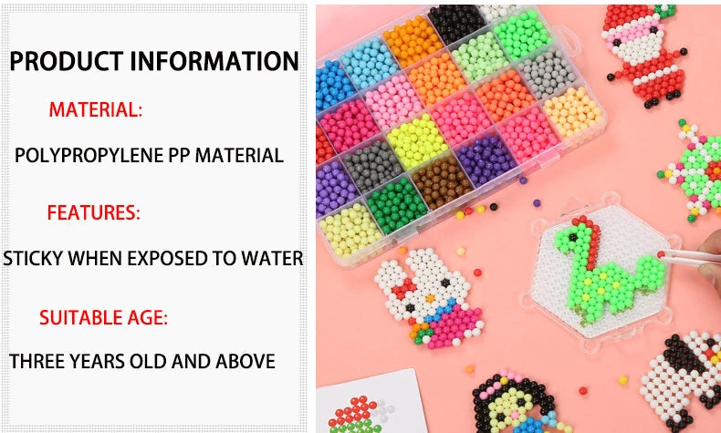 Handmade Magic Water Fuse Beads Creative Beads DIY Art Crafts Toys Magic Water Sticky Beads Sensory Toys Set with Accessories ALPENZO
