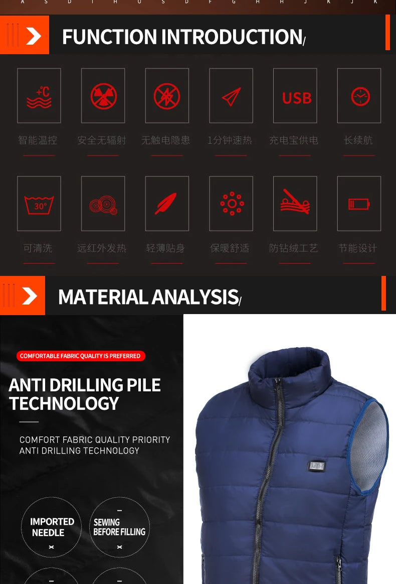 9 Heated Vest Zones Electric Heated Jackets Men Women Sportswear Heated Coat Graphene Heat Coat USB Heating Jacket For Camping ALPENZO