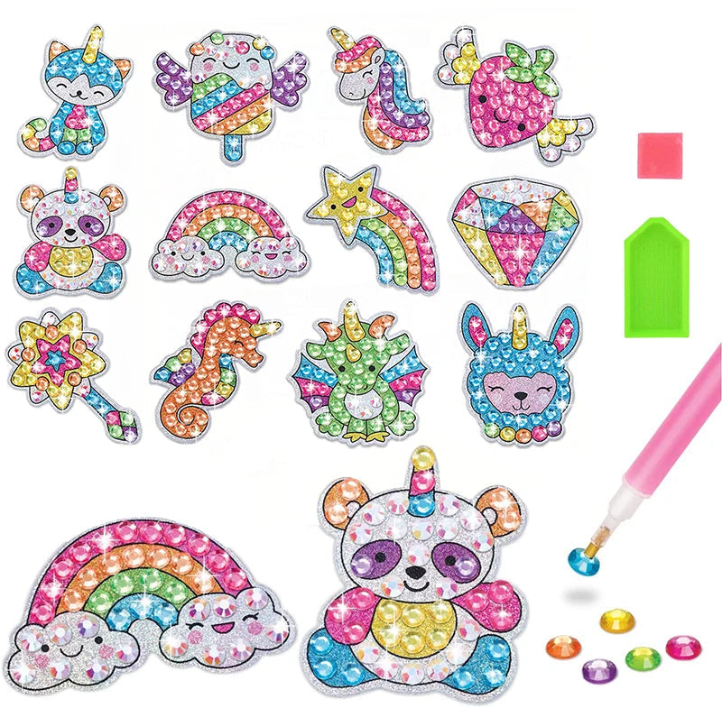 12 Create Big Gem Diamond Painting Sticker Kit Art Craft Girls Boys Unicorn Animal Sealife Magical Mosaic Dot Sticky Toys Gifts ALPENZO