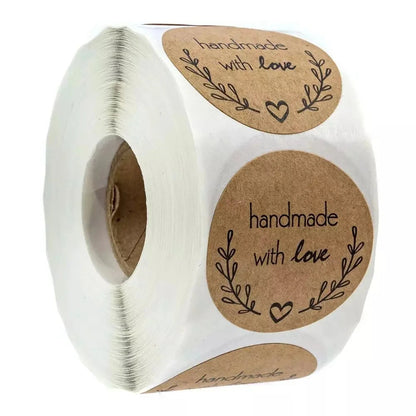 100-500pcs 1inch Vintage Kraft Paper Handmade With Love Stickers for Package Thank You Stationery Adhesive Labels Baking Seals ALPENZO