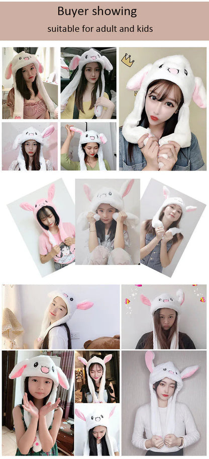 Cartoon Bunny Ear Move Hat Jumping up Toys Rabbit Girls Animal Plush Costume Cosplay Cap Kids Party for Adult Funny Anime Hat ALPENZO