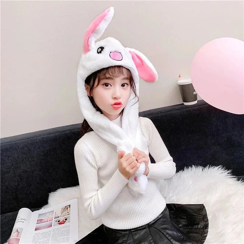 Cartoon Bunny Ear Move Hat Jumping up Toys Rabbit Girls Animal Plush Costume Cosplay Cap Kids Party for Adult Funny Anime Hat ALPENZO