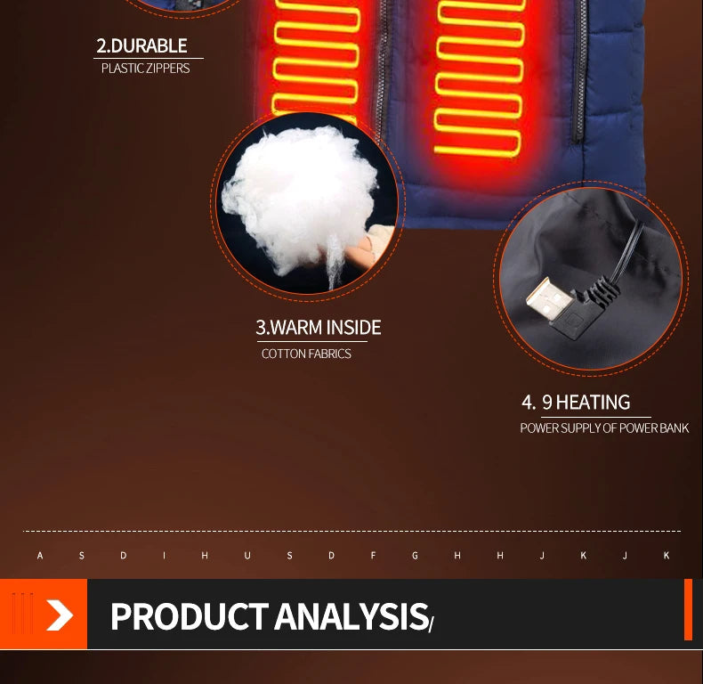 9 Heated Vest Zones Electric Heated Jackets Men Women Sportswear Heated Coat Graphene Heat Coat USB Heating Jacket For Camping ALPENZO