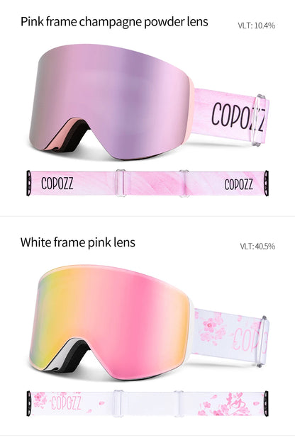COPOZZ Winter Professional Men Women Ski Goggles Set Magnetic Quick-Change Double Layers Anti-Fog Snowboard Goggles Adults