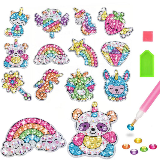 12 Create Big Gem Diamond Painting Sticker Kit Art Craft Girls Boys Unicorn Animal Sealife Magical Mosaic Dot Sticky Toys Gifts ALPENZO
