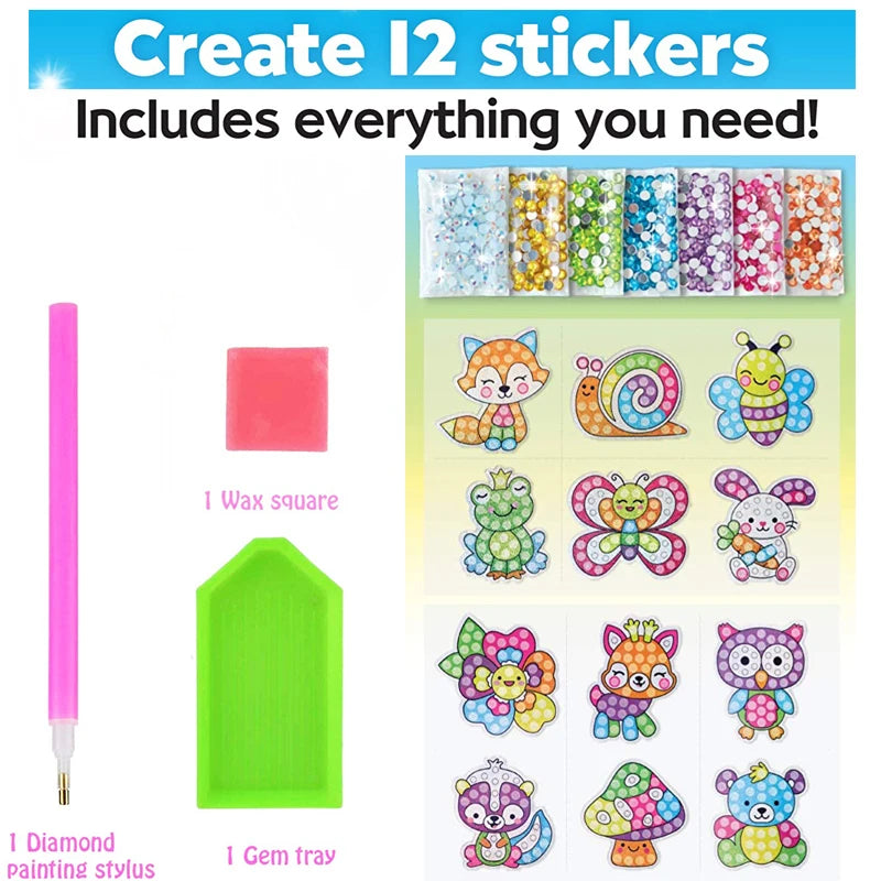 12 Create Big Gem Diamond Painting Sticker Kit Art Craft Girls Boys Unicorn Animal Sealife Magical Mosaic Dot Sticky Toys Gifts ALPENZO