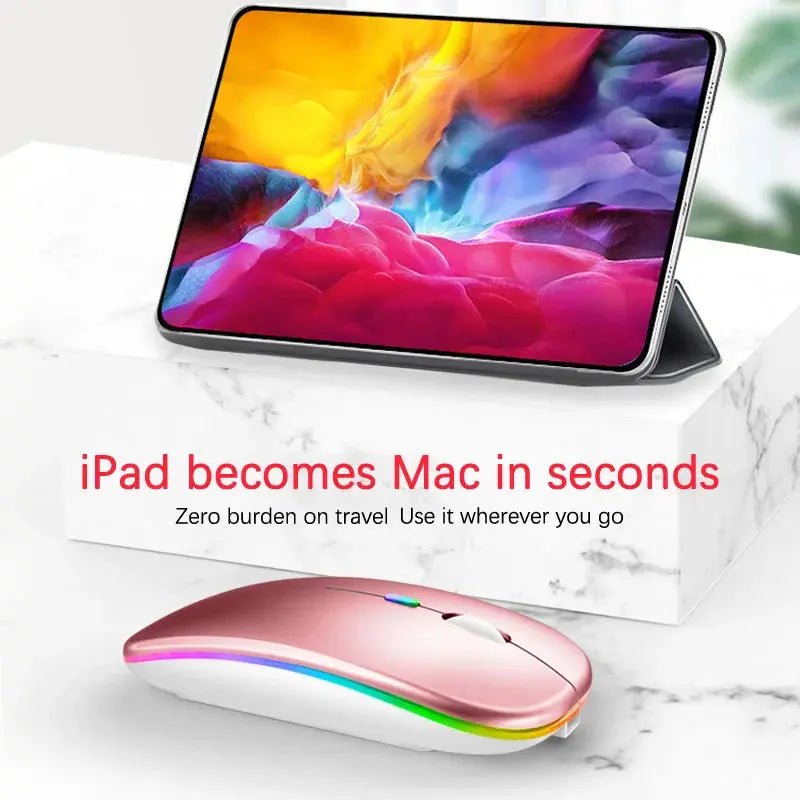 Tablet Phone Computer Bluetooth Wireless Mouse Rechargeable RGB Backlight Mice for iPad PC Laptop Tablet Phone 2.4GHz USB Mouse - ALPENZO