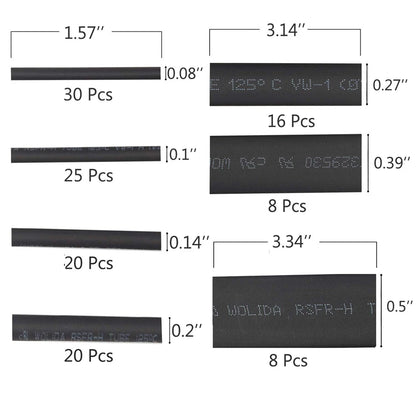 127pcs Black Heat Shrinkable Tube Cable Insulation Sleeve Waterproof Electronic Lated Polyolefin Sheathed Shrink Tubing - ALPENZO