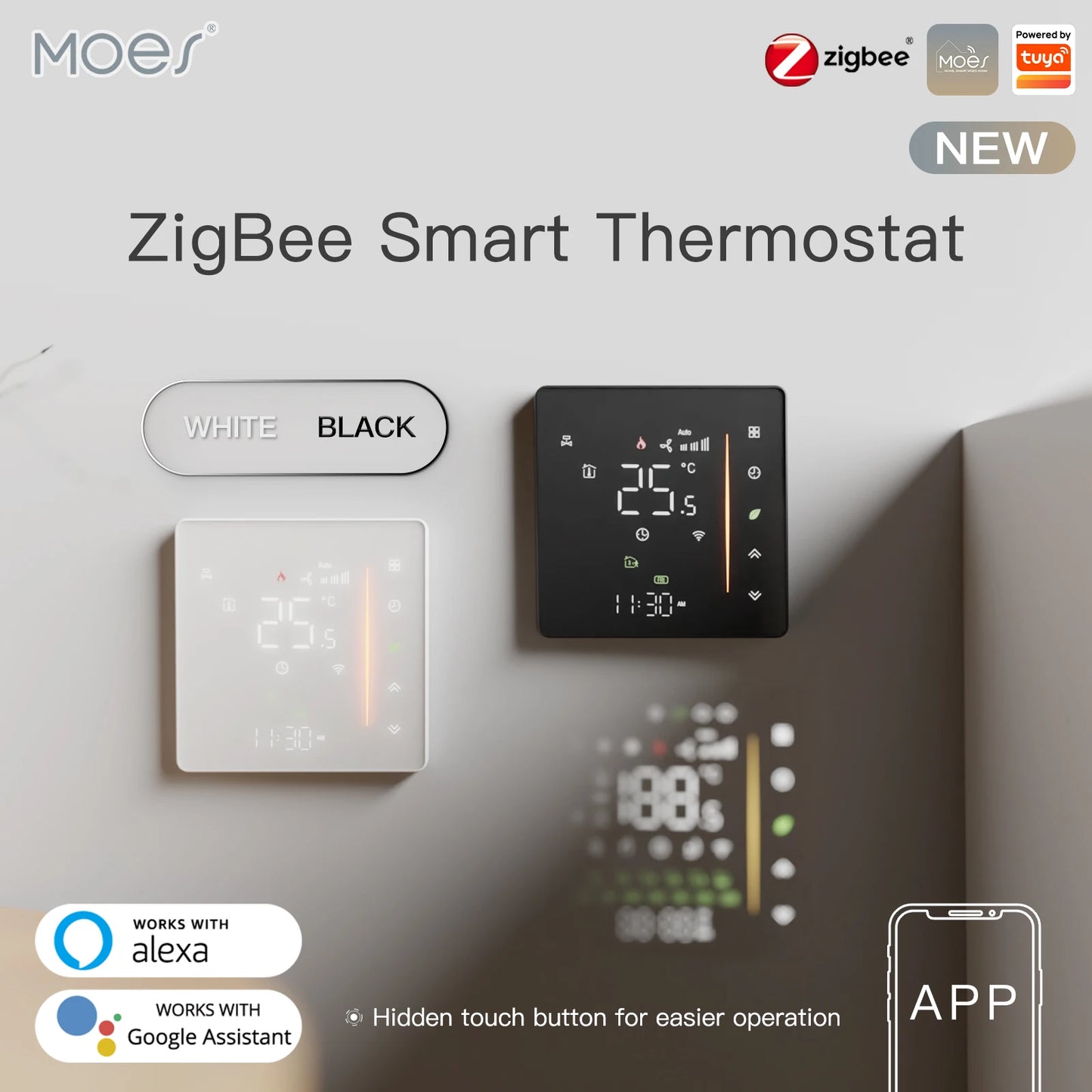 Moes Zigbee Thermostat Room Temperature Controller of Water/Electric Floor Heating Gas Boiler Humidity Tuya Work with Alex 5A16A - ALPENZO