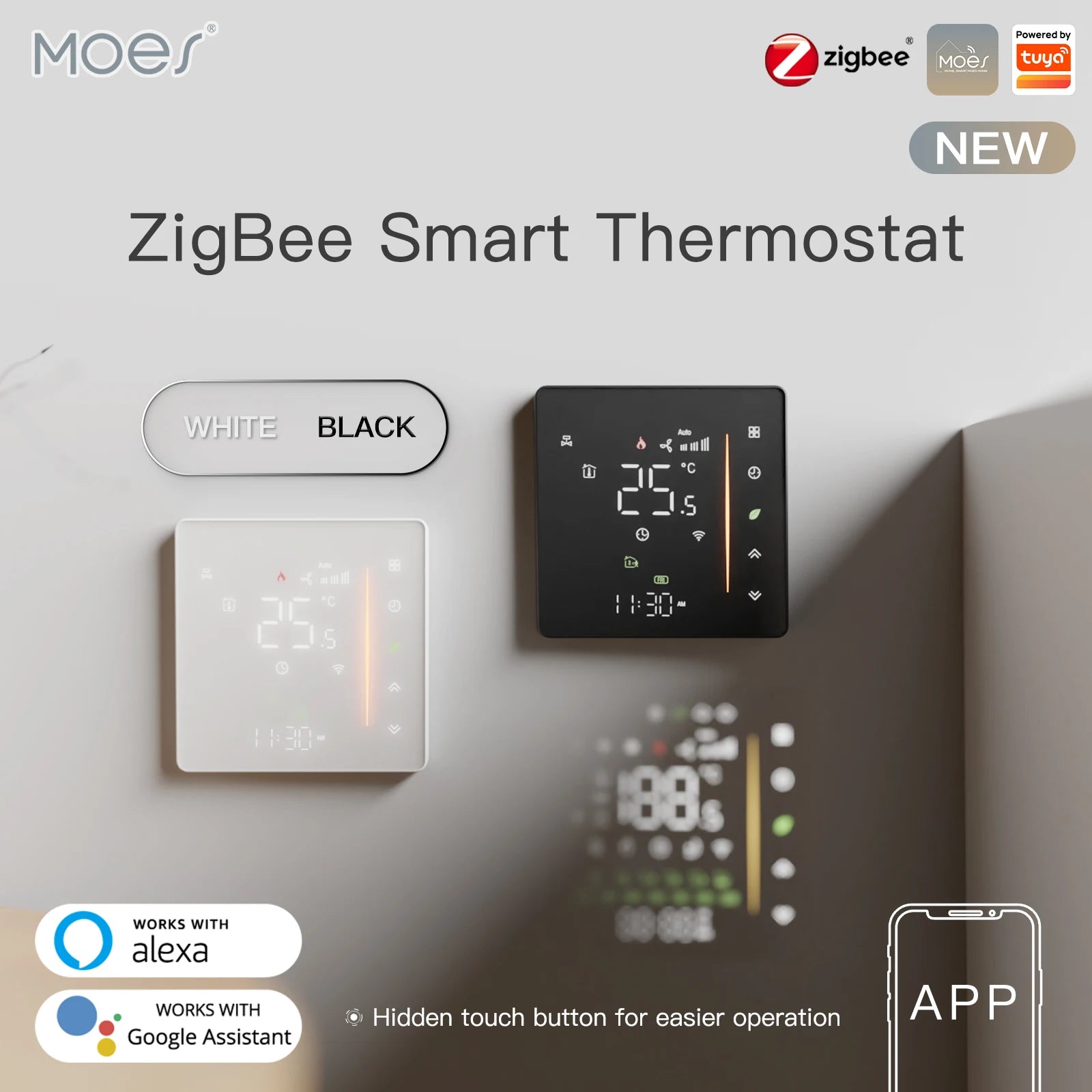 Moes Zigbee Thermostat Room Temperature Controller of Water/Electric Floor Heating Gas Boiler Humidity Tuya Work with Alex 5A16A - ALPENZO