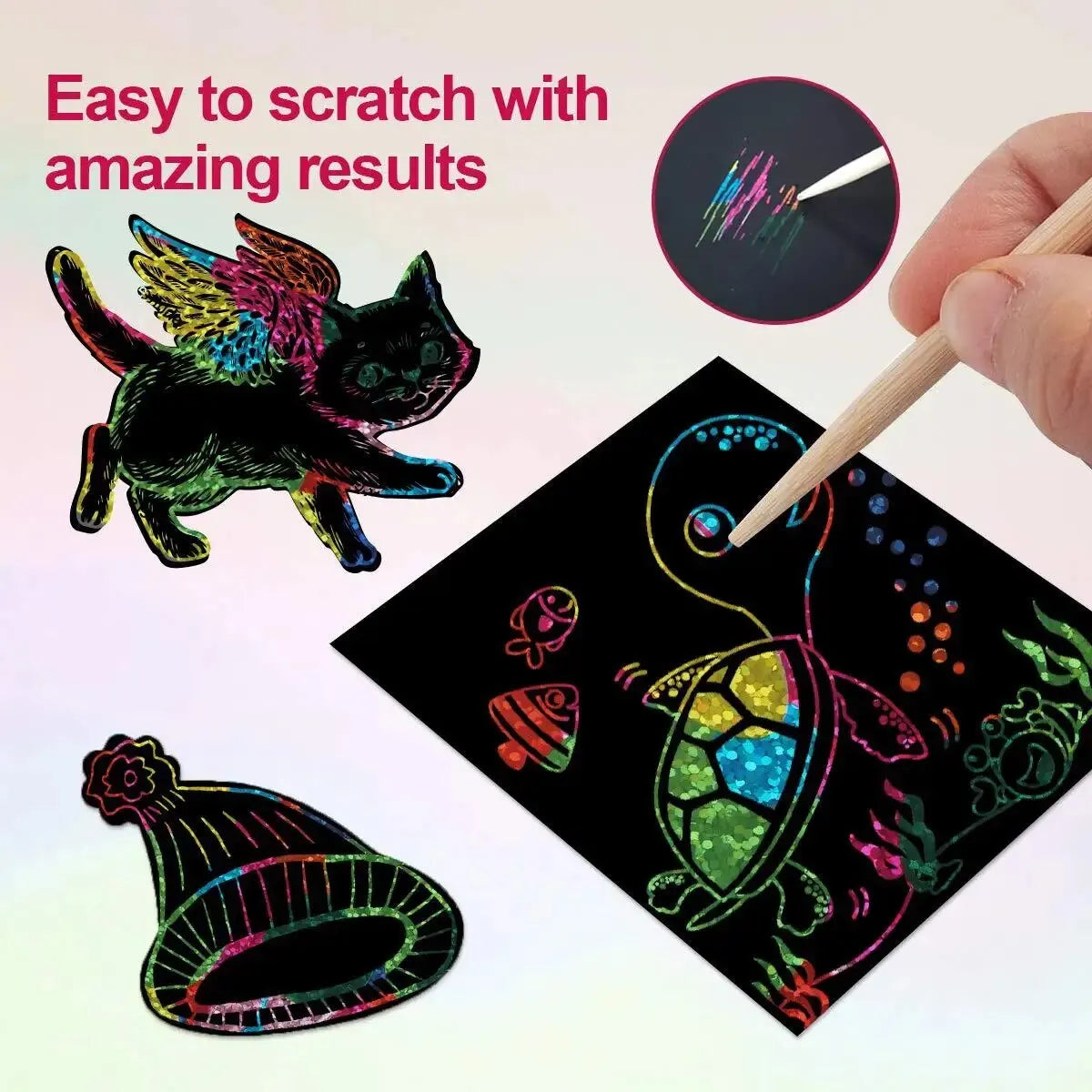 100Pcs Dazzling Scratch Painting Parent Child Interactive Toys Note Cards Handmade Painting ALPENZO