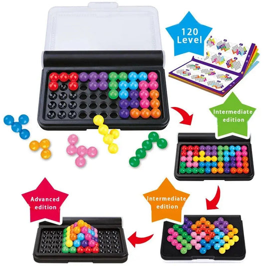 120 Challenges IQ 3D Puzzle Board Game Classic Pyramid Plate Pearl Logical Mind For Children Pyramid Beads Montessori Toys Gifts ALPENZO