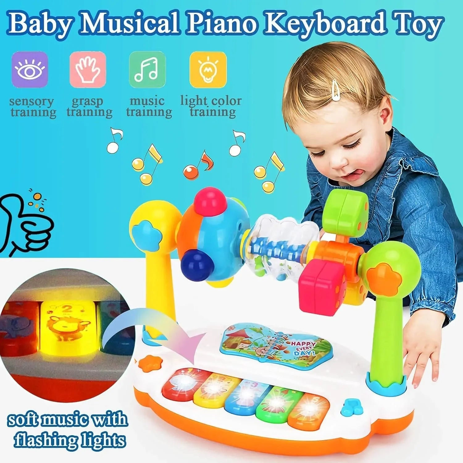 Baby Piano Toys Kids Rotating Music Piano Keyboard with Light Sound, Musical Toys for Toddlers,Early Educational Music Toy Gifts ALPENZO