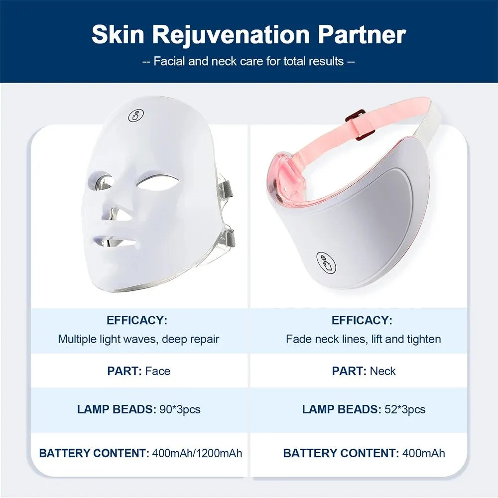7 Colors Led Facial Mask With Neck Red Light Therapy Mask For Skin Tightening Lifting Anti-aging Bio-Light Beauty Whitening Home ALPENZO
