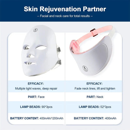 7 Colors Led Facial Mask With Neck Red Light Therapy Mask For Skin Tightening Lifting Anti-aging Bio-Light Beauty Whitening Home ALPENZO