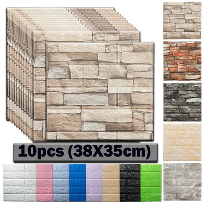 10pcs Self Adhesive Decor 3D Foam Wall Stickers Pane Room Waterproof peel and stick Brick Wallpaper for Interior Decoration - ALPENZO