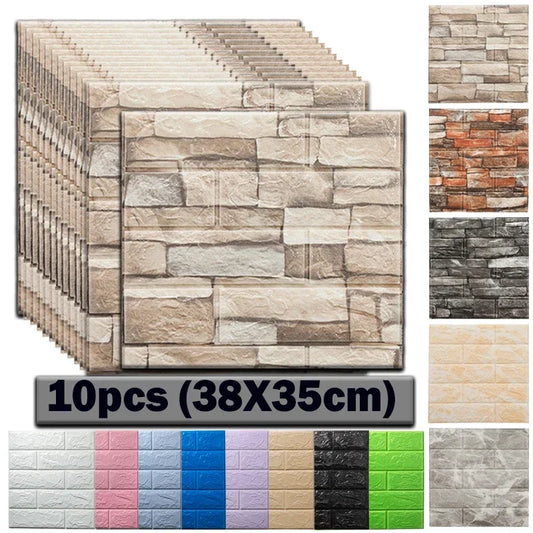 10pcs Self Adhesive Decor 3D Foam Wall Stickers Pane Room Waterproof peel and stick Brick Wallpaper for Interior Decoration - ALPENZO