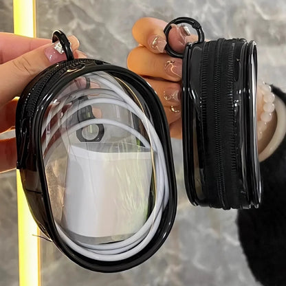 2pcs Multifunctional Clear Data Cable Storage Box Outdoor Travel Headset Storage Bag Data Cable Round Storage Bag