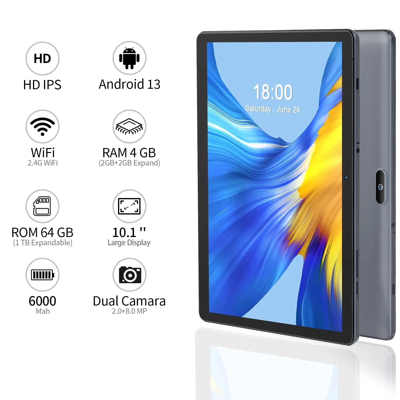 PRITOM 10 Inch Tablet PC with SIM Slot Android 13 64 GB Quad Core Touch Screen WiFi GPS Support 3G Phone Call - ALPENZO