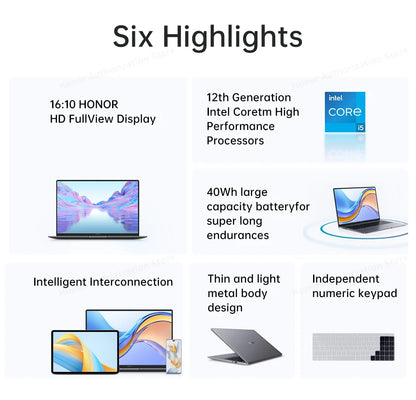 Honor Laptop MagicBook X16 ,16 "Intel Core i5-12450H 16GB 512GB SSD IPS Win 11 - ALPENZO