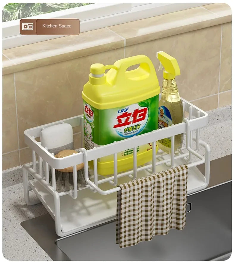 Kitchen Shelf Rag Storage Drainage Shelf No-Punch Storage Rack Home Spice Rack Sink Tap Sink Drainage Rack Kitchen Accessories - ALPENZO