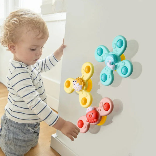 3Pcs/Set Baby Bath Toys Funny Bathing Sucker Spinner Suction Cup Cartoon Rattles Fidget Educational Toys Suction Cup Spinning ALPENZO