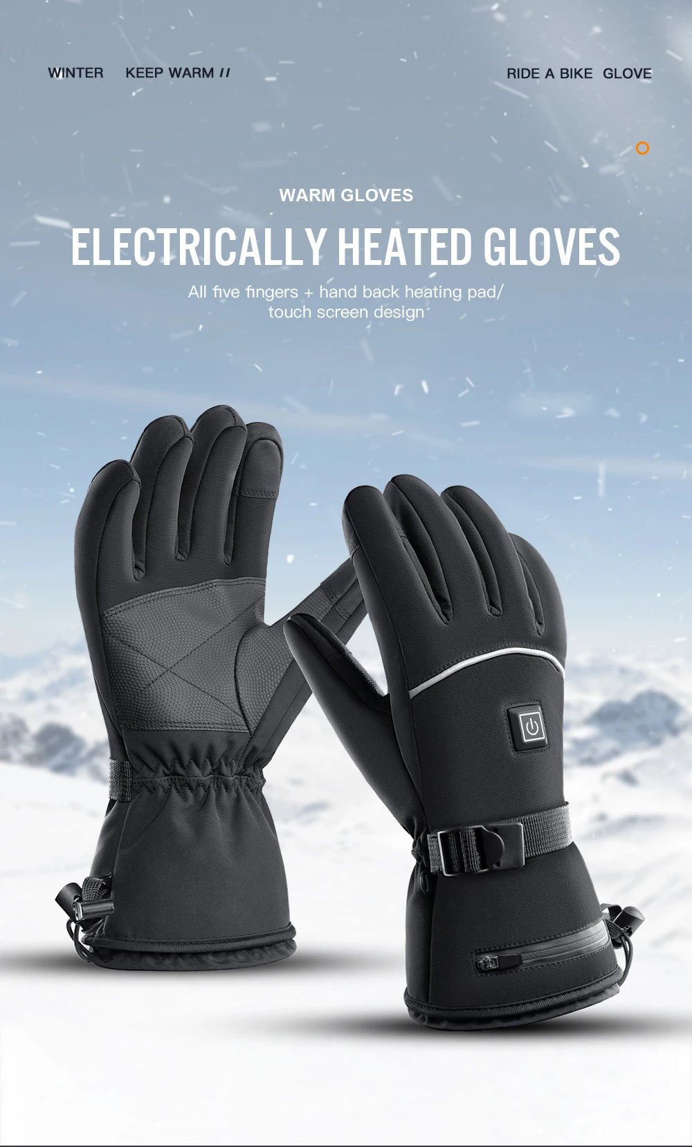 Electric Heated Gloves Motorcycle Winter Moto Heated Gloves Warm Waterproof Rechargeable Heating Thermal Gloves For Snowmobile ALPENZO