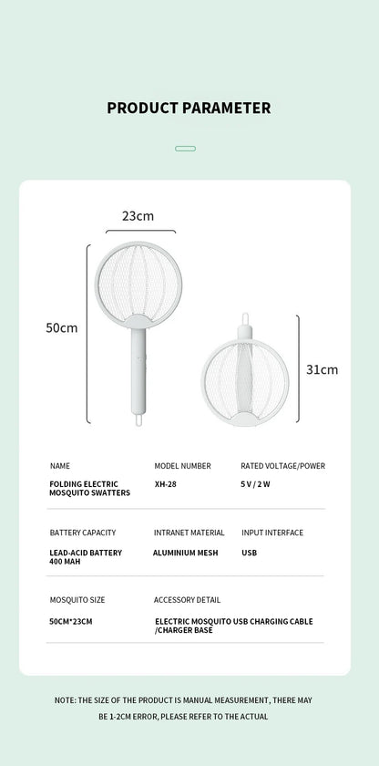 Clearance_Foldable Electric Mosquito Killer Fly Swatter Trap USB Rechargeable Mosquito Racket Insect Killer with UV Light Bug Za - ALPENZO