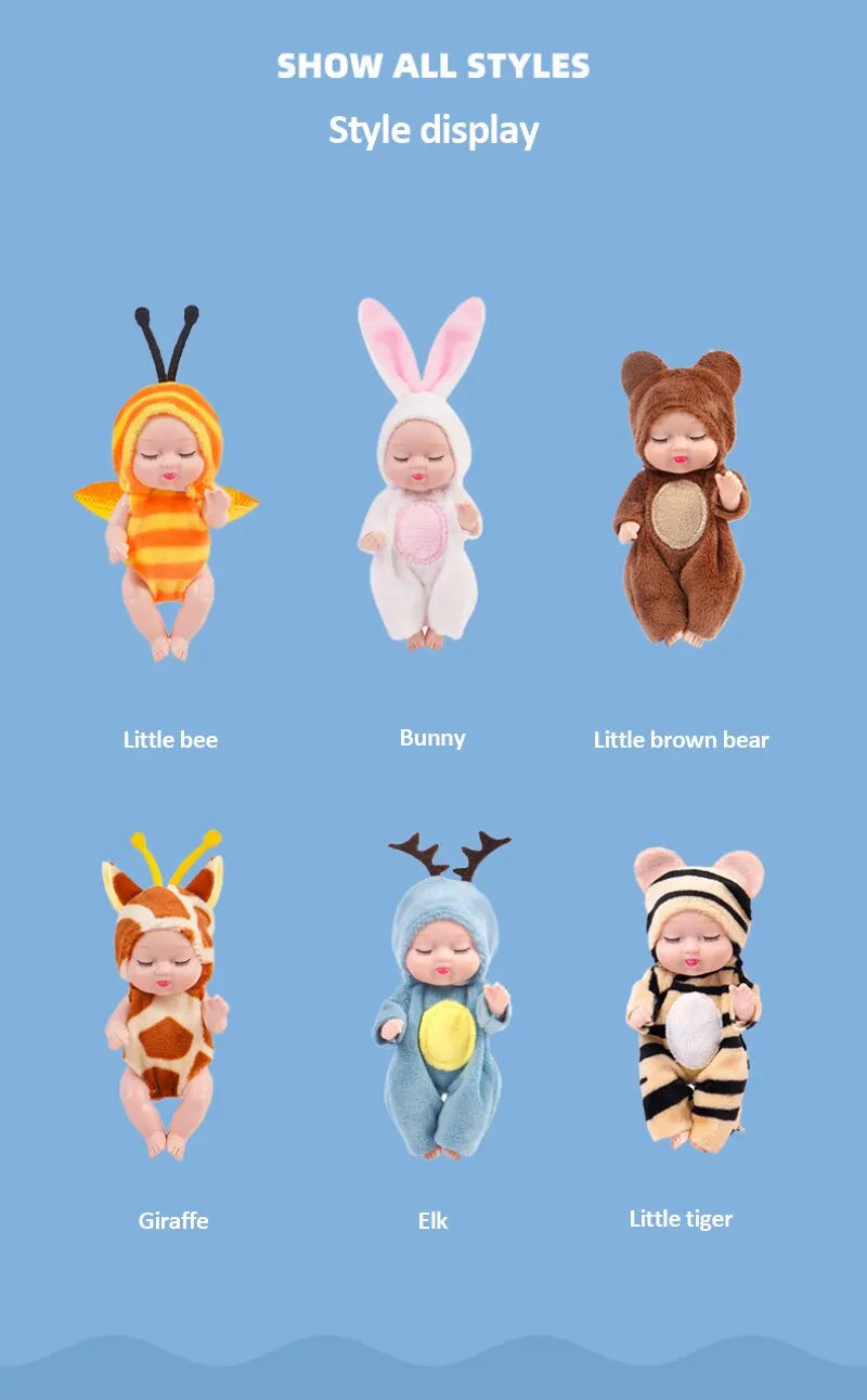 2Pcs Simulation Princess Dolls Toy Mini Cute Sleeping Baby Series Doll Cartoon Animal Toy For Kids Kawaii Dolls Girl's Gift ALPENZO
