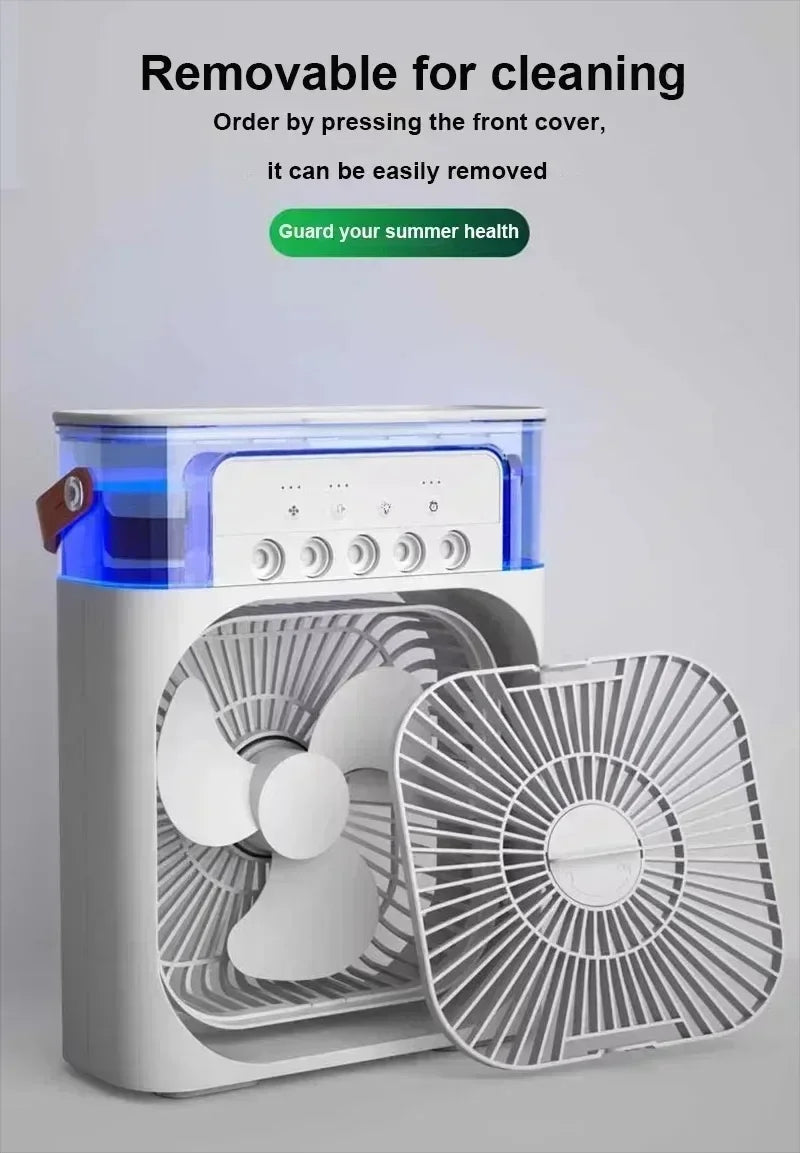 Portable Humidifier Fan Air Conditioners USB Electric Fan LED Night Light Water Mist Fun 3 In 1 Air Cooler Humidifie For Home - ALPENZO