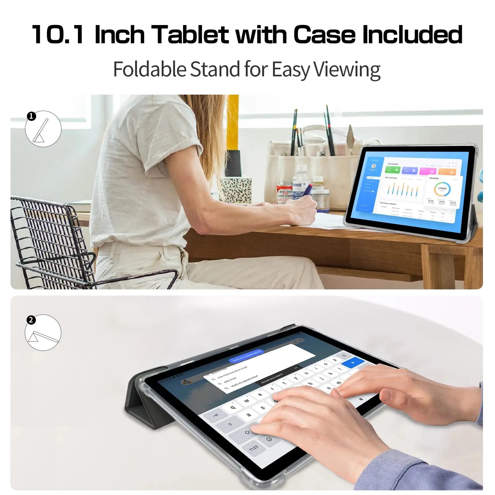 VASOUN Android 14 Tablet 10.1", 12GB(6+6 Expand) RAM, 128GB ROM, Octa Core, Dual SIM 4G Unlocked With 2.4G/5G WiFi GPS - ALPENZO