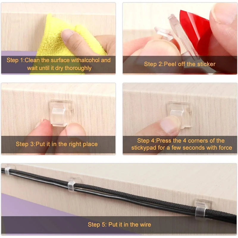 Self-adhesive Cable Holder Fixer Clips Organizer Clamp Management Adhesive For Home Office Car Clamp Wire Manager Wall Stickers - ALPENZO