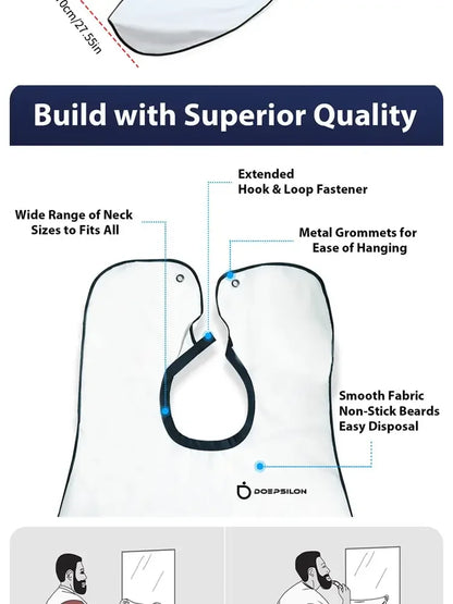 Shaving Apron for Men, Beard Catcher Cape, Hair Trimming Bib for Shaver & Barber, Easy Clean Face & Beard Hair Catcher