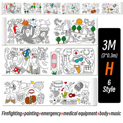 0.9/3M Space Food Animal Canvas Children's Drawing Roll DIY Coloring Paper Roll Color Filling Graffiti Paper-cut Painting School ALPENZO