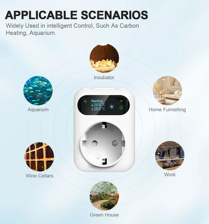 Tuya WIFI Digital Thermostat Socket 16A Outlet Plug Remote Temperature Controller Timer Switch Cooling Heating 3M NTC Sensor - ALPENZO