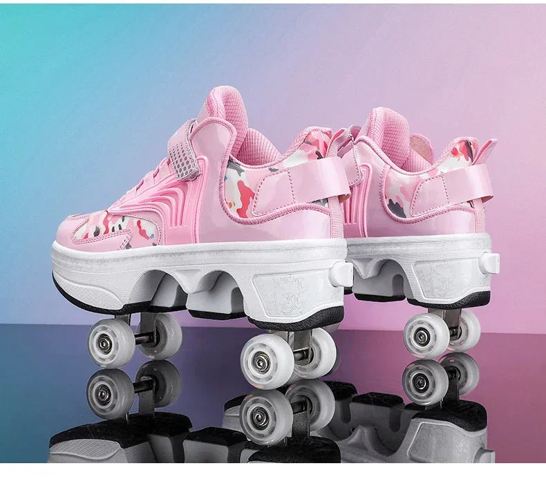 NEW children's sports roller skates deformation shoes 4 four-wheeled roller skates adult runaway shoes student deformation wheel